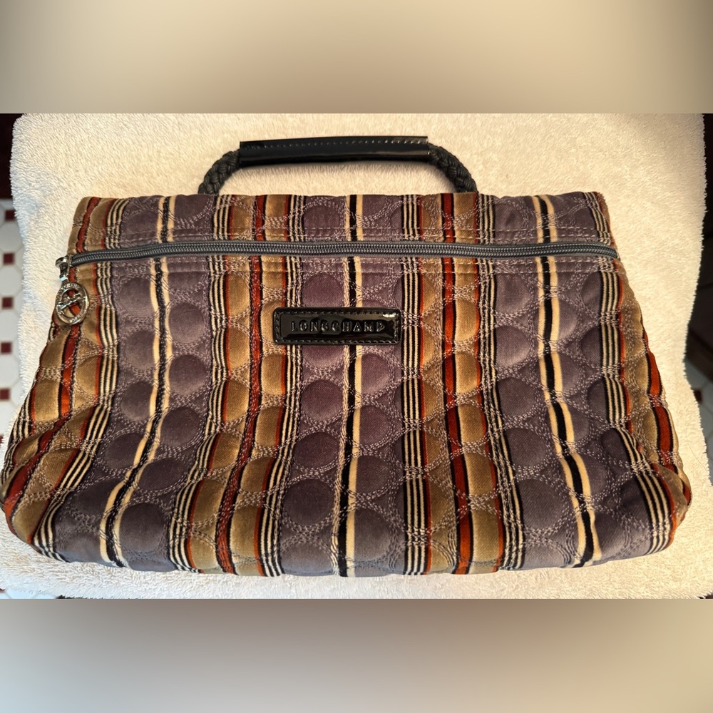 Longchamp Quilted Striped Handbag - Gray, Brown, Orange